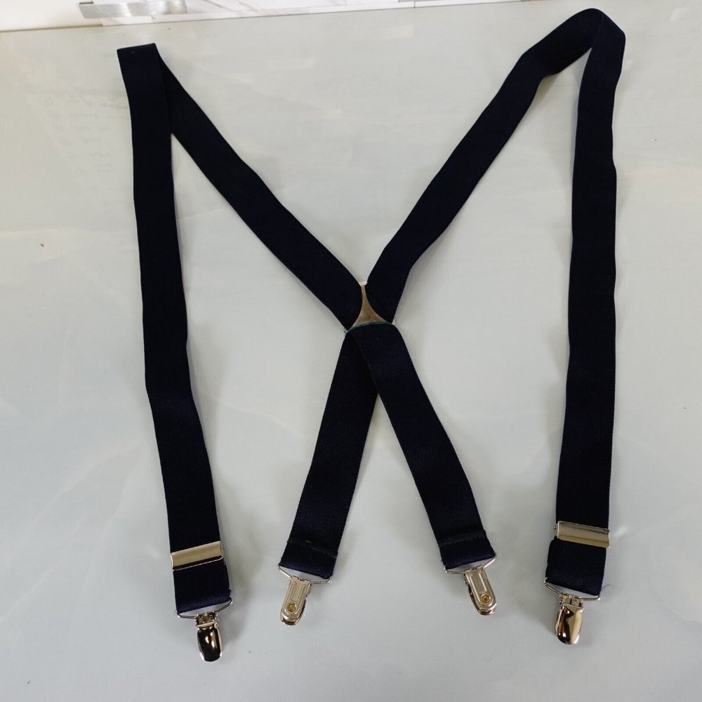 Suspender Mens Blue‎ Silver Clip on Adjustable Strap Stretch X Back Elastic Work